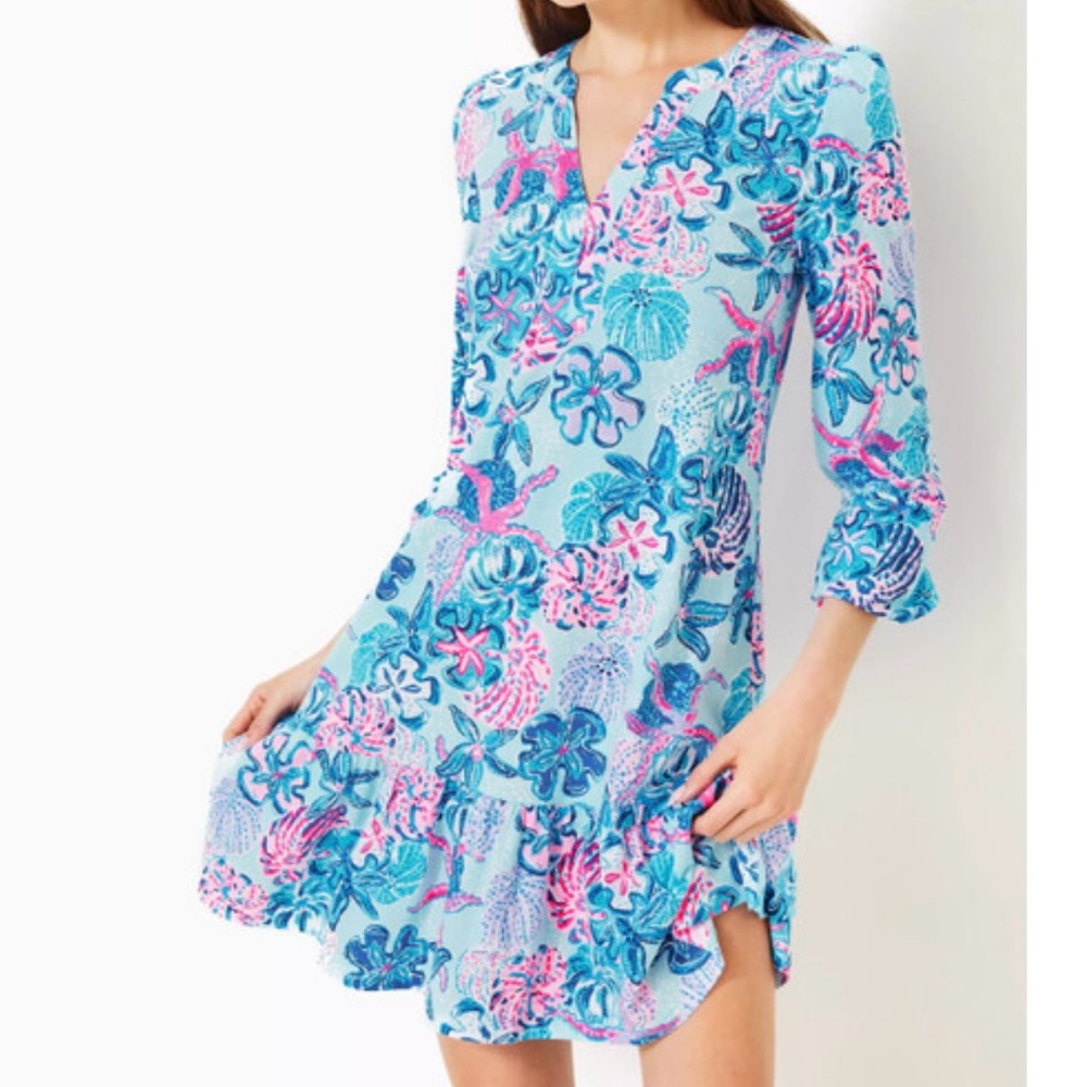 Lilly Pulitzer Women's Alyssa Long Sleeve Dress Bahamas Beachcomber Large